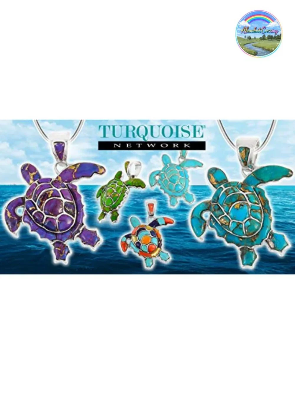 Turtle Pendant Necklace in Sterling Silver 925 with Genuine Turquoise